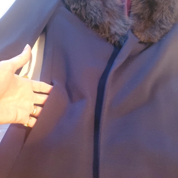 Vintage by gare' Navy Blue Lined Fur lined Wrap Sz. S Coat Jacket - Picture 7 of 12